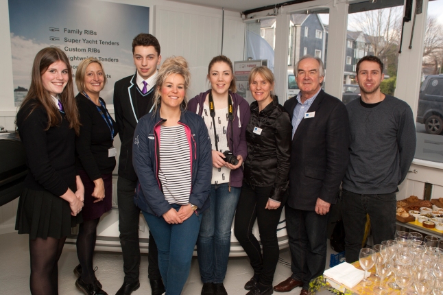 Academy teacher Nic Perrott, Ella Chivers, Marketing Director for Ribeye, Kate Ryder, co-owner of Café Alf Resco, Paul Reach, BID Chairman and Georgia Atkins, Luke Sharam, Charlotte Hooper and Charlie Parker from Dartmouth Academy at the BID launch.